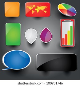 Collection of brightly colored, glossy web elements Perfect for adding your own text or icons. Blends used to create drop shadow effect.