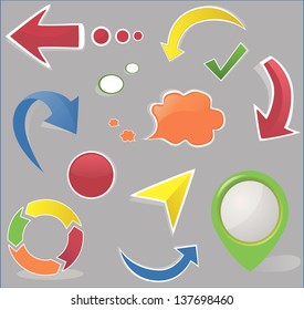 Collection of brightly colored, glossy web elements. Collection of paper arrows. Perfect for adding your own text or icons.