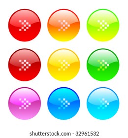  Collection of brightly colored, glossy web and media elements. Vector illustration.