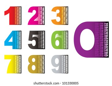 Collection of brightly coloured numbers with their value written on them