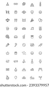 collection of brithday icons, in outline style