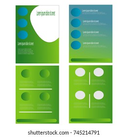 collection of brochure leaflet magazine flyer annual report with green and blue design set on isolated background