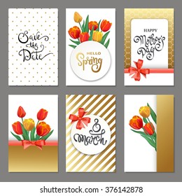 Collection of Brochures With Tulips. Universal Cards Templates.