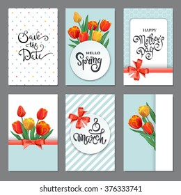 Collection of Brochures With Tulips. Universal Cards Templates.