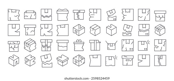 Collection of Broken Box Related Line Icons. Outline Signs for Graphic and Web Design, Apps, Adverts, Various Cards