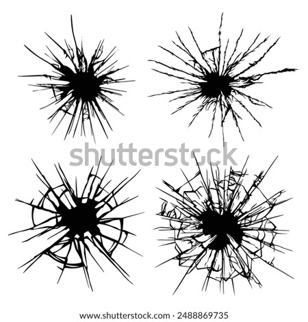 Collection of broken crack illustrations isolated on white background
