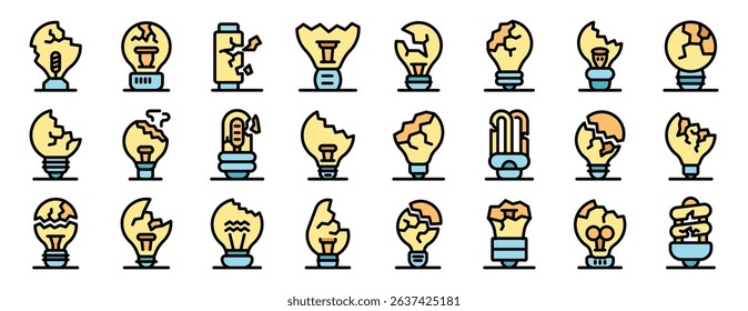Collection of broken light bulb illustrations showcasing creative designs