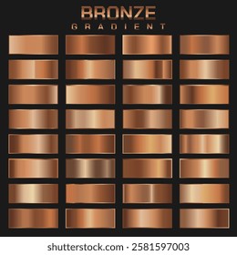 Collection of bronze metallic gradient. Brilliant plates with bronze effect. Vector illustration.