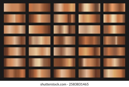 Collection of bronze metallic gradient. Brilliant plates with bronze effect. Vector illustration.