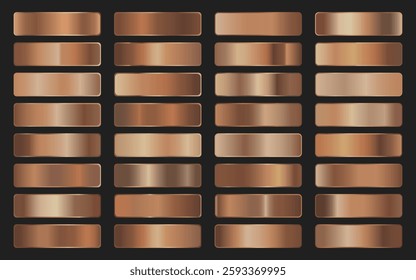 Collection of bronze metallic gradient. Brilliant plates with bronze effect. Vector illustration.