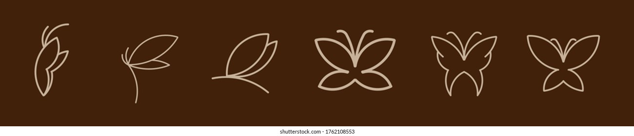 collection of brown butterfly icon designs, butterfly clip art set icon