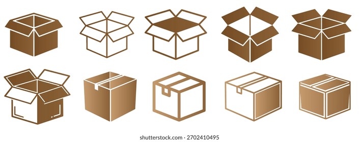 Collection of brown cardboard boxes an assortment of open and closed containers for packaging, shipping, and storage needs in various shapes