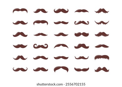 collection of brown flat style mustache icons