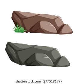 Collection of Brown and Grey Natural Rocks and Boulders Vector