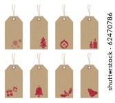 Collection of brown paper tags with red Christmas motifs with a distressed feel