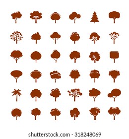 Collection of Brown Trees. Vector icons.