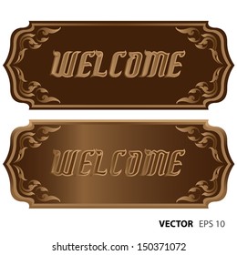collection of brown welcome sign on white background. Thai art concept. Vector illustration.