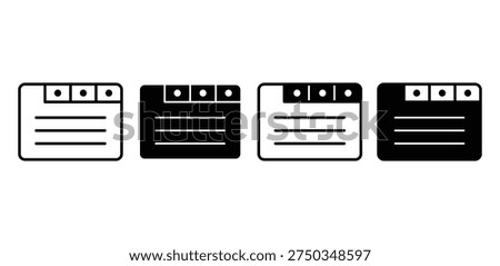 Collection Of Browser Tab Icons In Black And White Variations Vector Design On White Background 