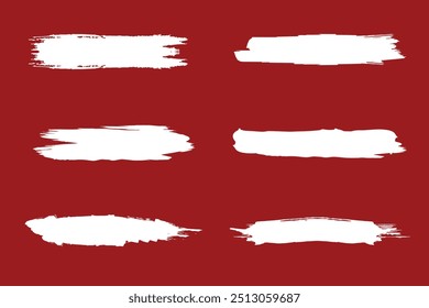 Colección de pincelada para tinta roja, fondo grunge, Anuncio de suciedad, diseño de acuarela y textura sucia. Concepto de arte creativo, Ilustración vectorial. Juego de pinceladas aisladas sobre fondo rojo.