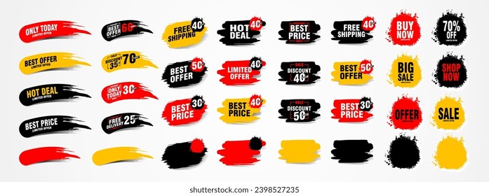 Collection of brush stroke sale, stickers and tags banners, sales label collection suitable for design promotion media