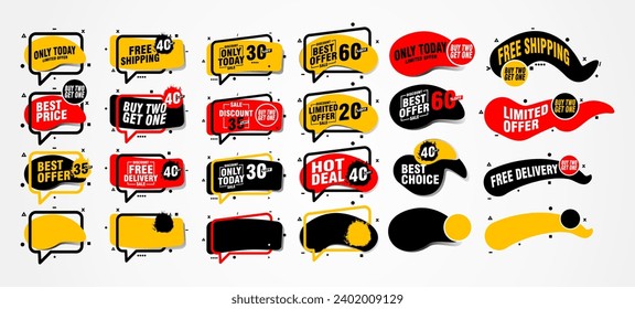 Collection of brush stroke sale, stickers and tags banners, sales label collection suitable for design promotion media