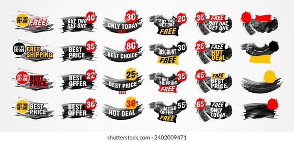 Collection of brush stroke sale, stickers and tags banners, sales label collection suitable for design promotion media
