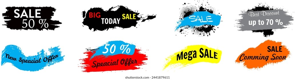 Collection of brush stroke sale, stickers and tags banners, sales label collection suitable for design promotion media