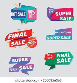 Collection of brush stroke sale, stickers and tags banners, sales label collection suitable for design promotion media