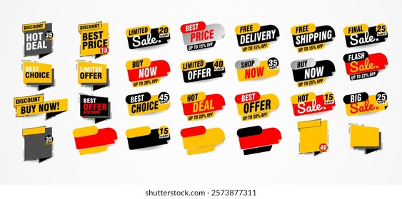 Collection of brush stroke sale, stickers and tags banners, sales label collection suitable for design promotion media