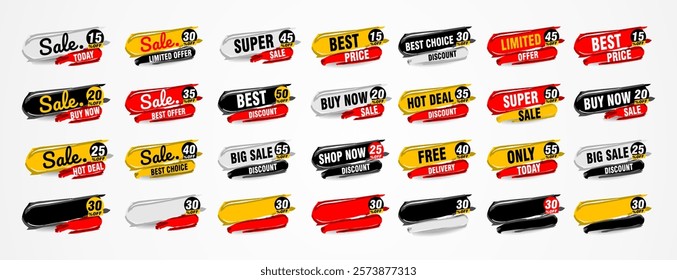 Collection of brush stroke sale, stickers and tags banners, sales label collection suitable for design promotion media