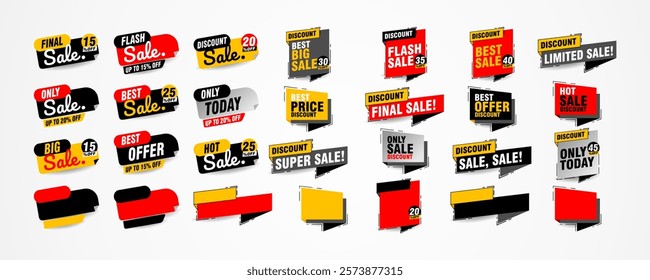 Collection of brush stroke sale, stickers and tags banners, sales label collection suitable for design promotion media