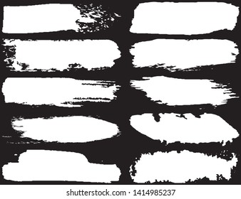 Collection of brush strokes grunge style. Abstract traces from the rollers. White stripes on a black background. Vector abstract elements