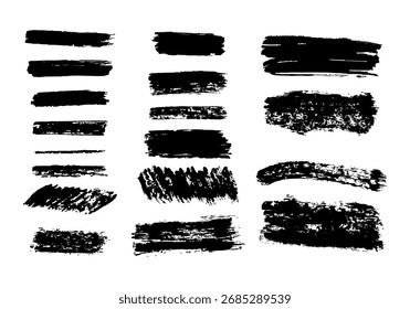 Colección de Vector de pinceladas aislado sobre fondo blanco. 
Colección de pinceladas de Vector, salpicaduras de tinta, línea grunge y Elementos de diseño artísticos. Ilustración vectorial.