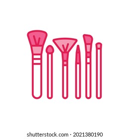 Collection brushes color line icon. Cosmetics accessory sign. Beauty industry. Professional facial make up. Pictogram for web page, mobile app, promo.