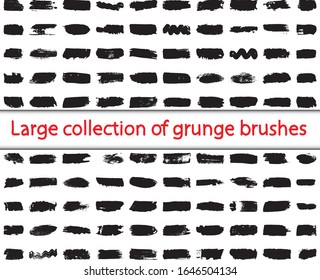 Sammlung von Pinseln im Grunge-Stil. Horizontale Linien mit schwarzer Farbe auf weißem Hintergrund. Abstrakte Farbpunkte