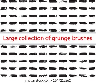 Sammlung von Pinseln im Grunge-Stil. Horizontale Linien mit schwarzer Farbe auf weißem Hintergrund. Abstrakte Farbpunkte