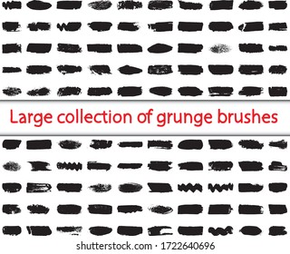 Sammlung von Pinseln im Grunge-Stil. Horizontale Linien mit schwarzer Farbe auf weißem Hintergrund. Abstrakte Farbpunkte