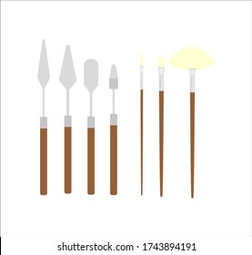collection of brushes and spatulas to paint canvases. Illustrator for web and mobile design.