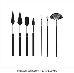 collection of brushes and spatulas to paint canvases. Illustrator for web and mobile design.