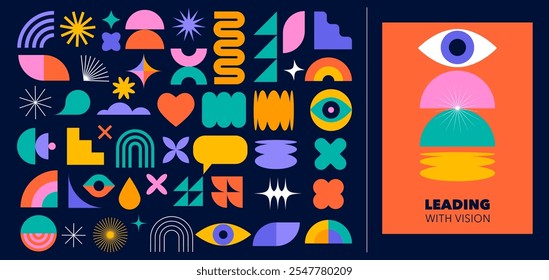 Collection of Brutalist abstract geometric shapes and elements. Modern, minimalist contemporary primitive geometric shapes and elements. Vector concept design