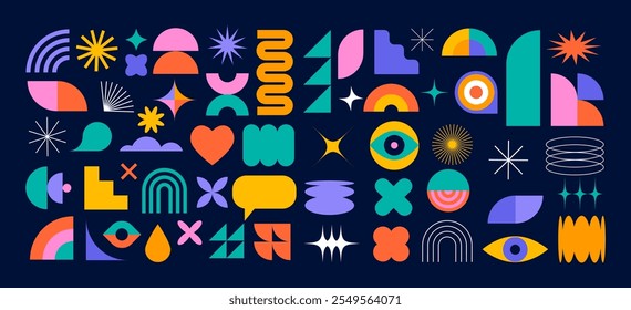 Collection of Brutalist abstract geometric shapes and elements. Modern, minimalist contemporary primitive geometric shapes and elements. Vector concept design