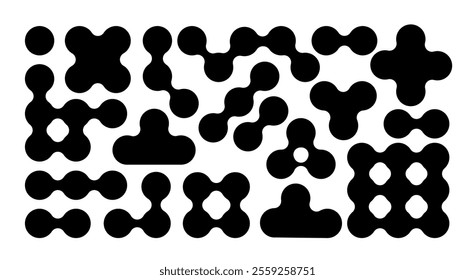 Collection of Brutalist, metaball, morphing abstract geometric shapes and elements. Modern, minimalist contemporary primitive geometric shapes and elements. Vector concept design