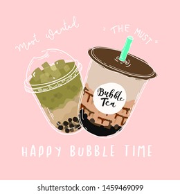 Collection of Bubble tea,Pearl milk tea ,coffees and soft drinks with doodle style banner. - Vector