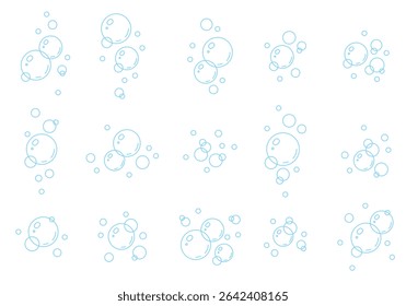Collection of bubbles icons. Soap foam bubbles. Cartoon bath suds of shampoo. Vector illustration