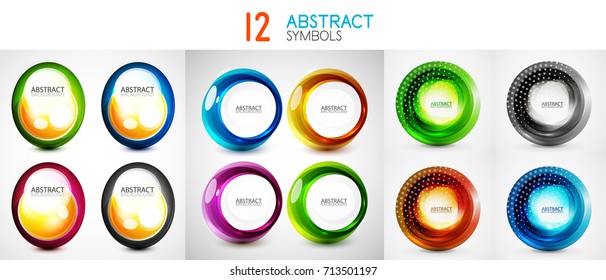 Collection of bubbles and sphere symbols. Glossy banners and shapes with reflections