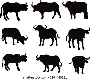 Collection of Buffalo Scissor Skill flat isolated vector Silhouettes