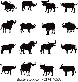 Collection of Buffalo Scissor Skill for Kids flat isolated vector Silhouettes