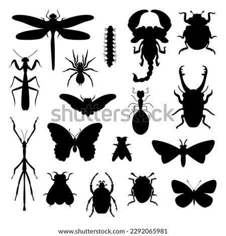 Collection of bugs and ants entomology silhouette simple flat vector drawing