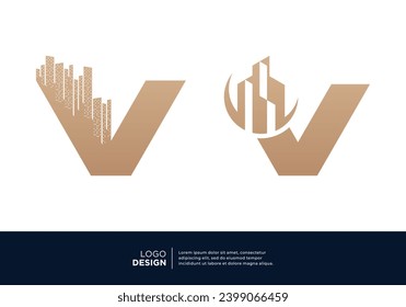 Colección de diseños de logotipo de letras V del arquitecto de construcción.