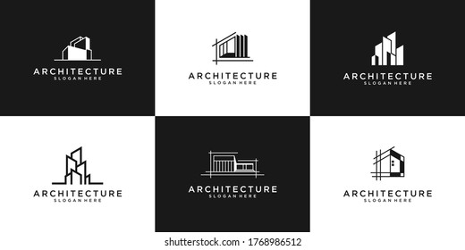 colección de conjuntos de arquitectura de construcción, símbolos de diseño de logotipo inmobiliario.